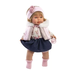 Llorens Baba Hangokkal és Puha Testtel Carla farmerszoknyás szettben 42 cm