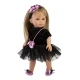 Llorens Doll Elena 35 cm puha testtel és fekete ruhával, kézzel készített Spanyolországban, 3 éves kortól használható.