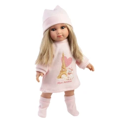 Llorens Baba Puha Testtel Elena Mon Amour mintás ruhában 35 cm