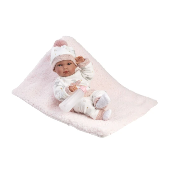 Llorens Baba Teljesen Vinilből kislány rózsaszín takaróval 35 cm