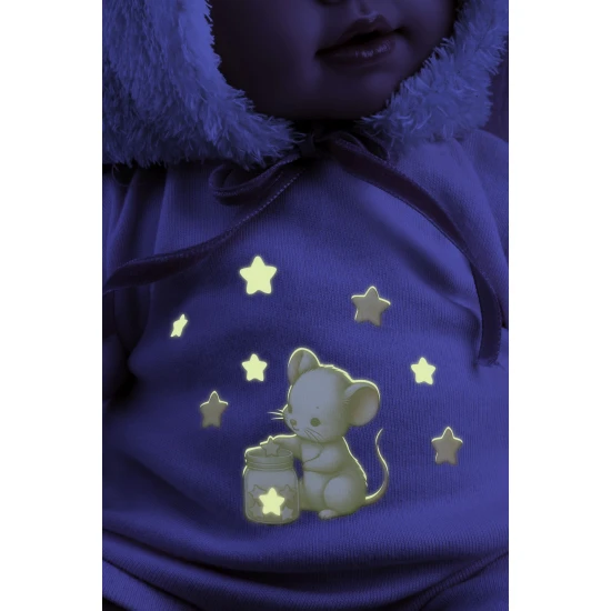 Llorens Baba Hangokkal és Puha Testtel rózsaszín kapucnis ruhában 38 cm