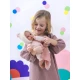 Llorens Baba Hangokkal és Puha Testtel rózsaszín kapucnis ruhában 38 cm
