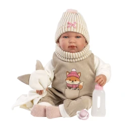 Llorens Baba Hangokkal és Puha Testtel róka mintával 44 cm