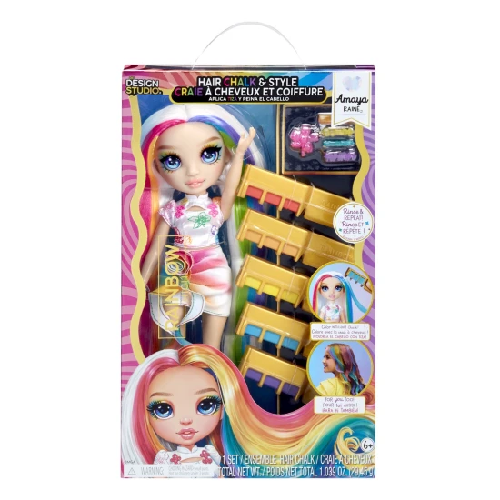 Rainbow High Amaya baba színes hajkrétákkal Rainbow High Amaya baba hosszú, színes hajjal és hajkrétás fésűkkel