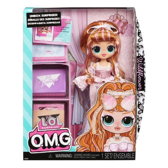 L.O.L. Surprise OMG Wildflower – divatbaba kiegészítőkkel és állvánnyal L.O.L. Surprise OMG nagy nover Wildflower baba kiegészítőkkel és hajkefével, 25 cm magas