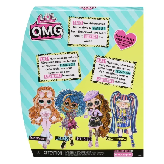 L.O.L. Surprise OMG Wildflower – divatbaba kiegészítőkkel és állvánnyal L.O.L. Surprise OMG nagy nover Wildflower baba kiegészítőkkel és hajkefével, 25 cm magas