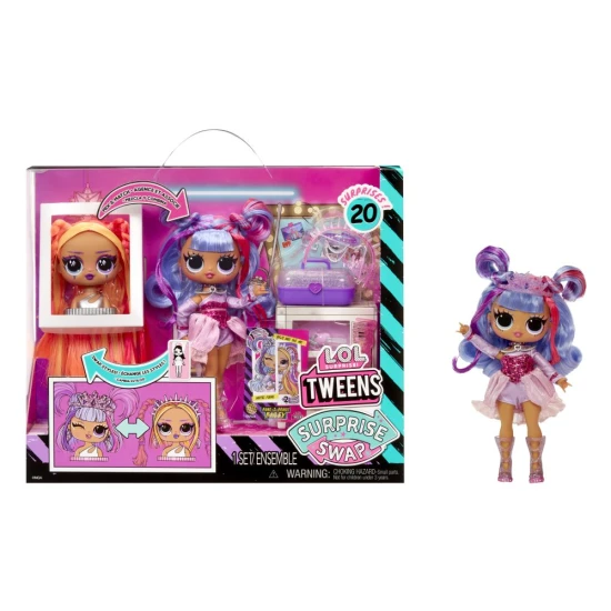 L.O.L. Surprise Swap Tweens Bailey baba mini fésülő fejjel és haj kiegészítőkkel, 16,5 cm magas