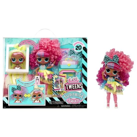 L.O.L. Surprise Swap Tweens Cora baba mini fésülő fejjel és haj kiegészítőkkel, 16,5 cm magas