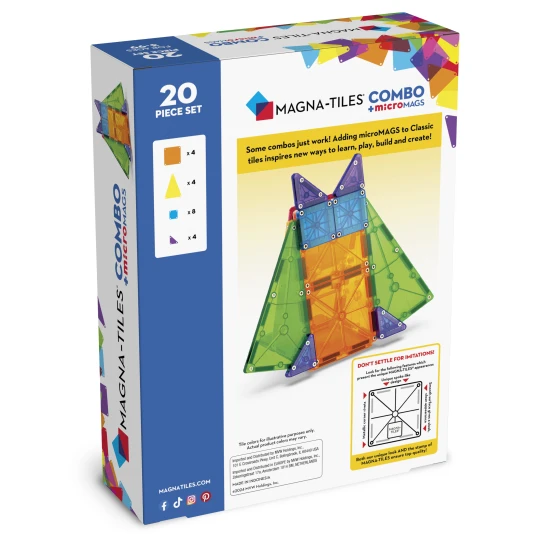 A MAGNA-TILES készlet nagy és kis darabokat kombinál.