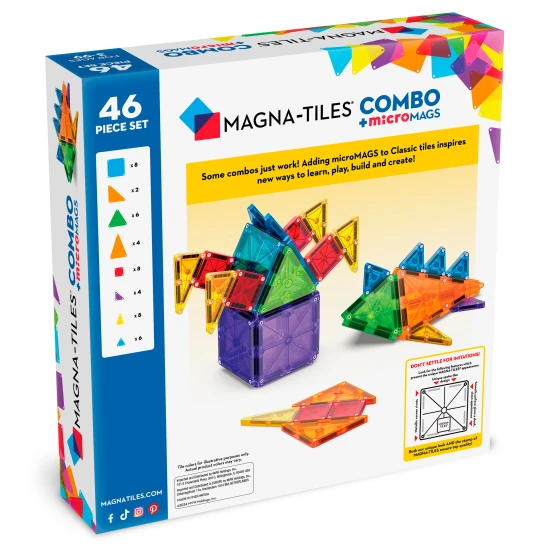 A MAGNA-TILES készlet nagy és kis darabokat kombinál.