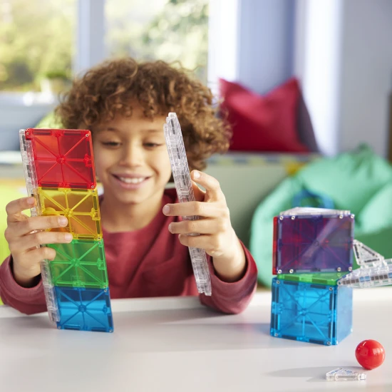 Mágneses építőkészlet MAGNA-TILES Rail Racers - 33 részes labdapálya sínekkel gyerekeknek