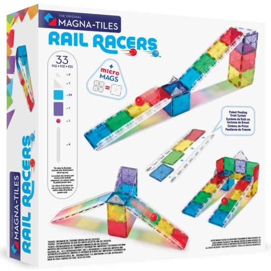 Mágneses építőkészlet MAGNA-TILES Rail Racers - 33 részes labdapálya sínekkel gyerekeknek