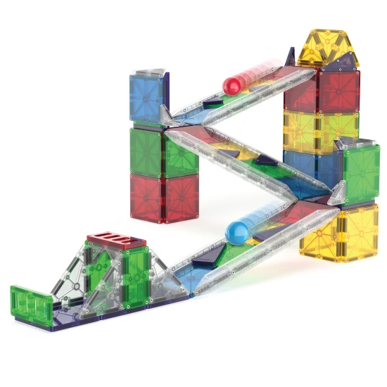 Mágneses építőkészlet MAGNA-TILES Rail Racers Deluxe - gyermek versenypálya labdákkal, sínekkel és rámpákkal