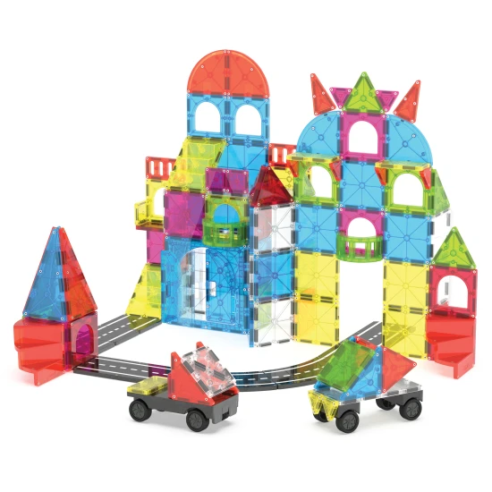 Mágneses építőkészlet MAGNA-TILES City Center - 110 rész utakkal, lépcsőkkel, autókkal és városi elemekkel