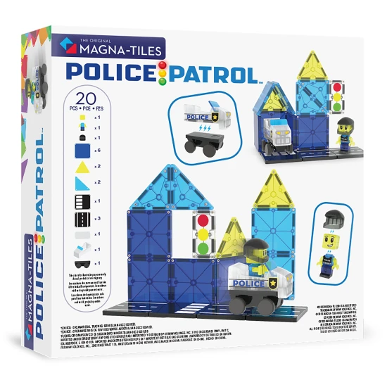 Mágneses építőkészlet MAGNA-TILES Police Patrol - gyermek rendőrautó figurával és közlekedési lámpával