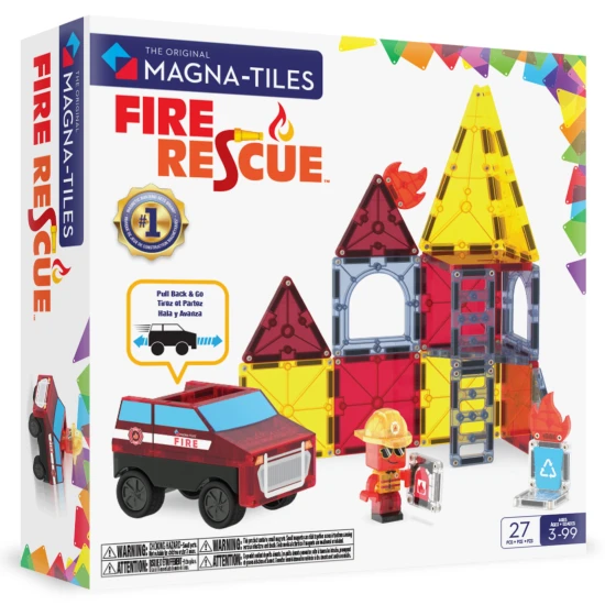 Mágneses építőkészlet MAGNA-TILES Fire Rescue - gyermek tűzoltóautó, tűzoltó figura és tűzalkatrészek