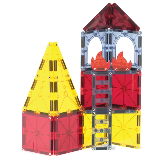 Mágneses építőkészlet MAGNA-TILES Fire Rescue - gyermek tűzoltóautó, tűzoltó figura és tűzalkatrészek