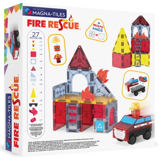 Mágneses építőkészlet MAGNA-TILES Fire Rescue - gyermek tűzoltóautó, tűzoltó figura és tűzalkatrészek
