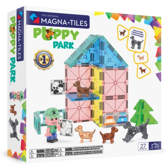 Mágneses építőkészlet MAGNA-TILES Puppy Park - gyerek építőkészlet kölyökkutyákkal, medencével és játszótérrel