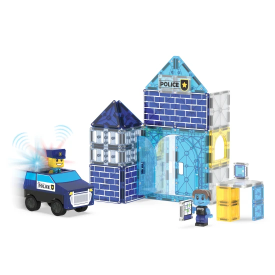 Mágneses építőkészlet MAGNA-TILES Police Station - gyermekrendőrség lámpákkal és figurákkal