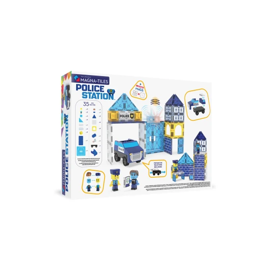 Mágneses építőkészlet MAGNA-TILES Police Station - gyermekrendőrség lámpákkal és figurákkal