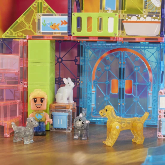 Mágneses építőkészlet MAGNA-TILES Pet Playhouse - gyerekház állatoknak csúszdával, figurákkal és kiegészítőkkel