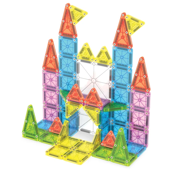 Mágneses építőkészlet MAGNA-TILES Travel Set Deluxe - 55 mini darab bádogtokban, útközbeni játékhoz
