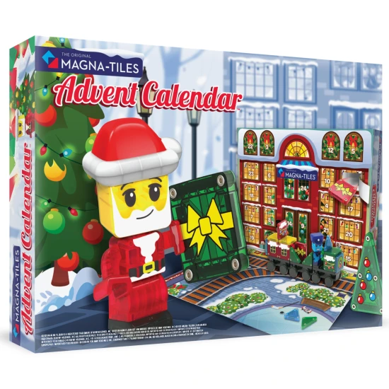 Mágneses építőkészlet MAGNA-TILES microMAGS Adventi naptár - 34 darab karácsonyi motívumokkal, figurákkal és mikro házzal