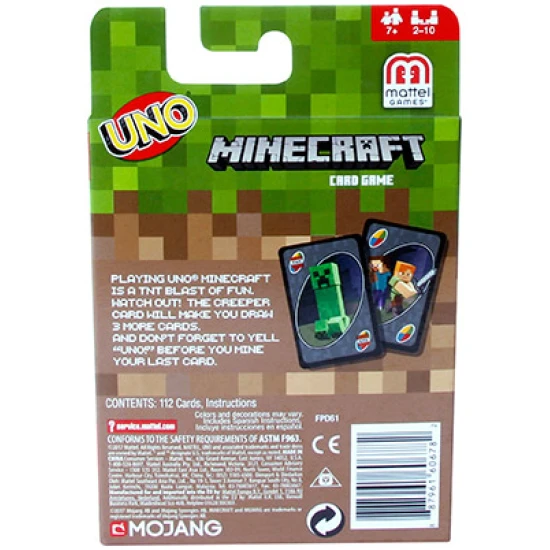UNO™ Minecraft kartajáték Minecraft karakterekkel és akciókártyákkal, beleértve a Creepert