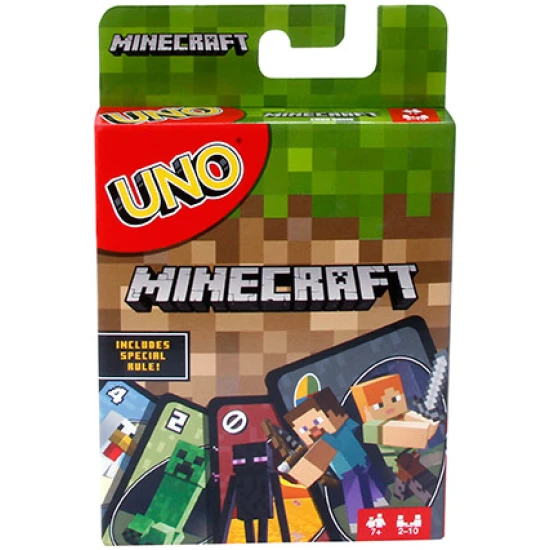 UNO™ Minecraft kartajáték Minecraft karakterekkel és akciókártyákkal, beleértve a Creepert