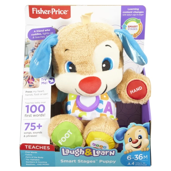 Beszélő kutya a Fisher-Price-től: Interaktív játék dalokkal és villogó szívvel.