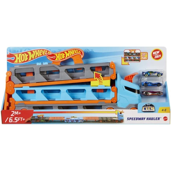 Hot Wheels® Monstertruck versenypályával és 1:64-es méretarányú Hot Wheels® autókkal.