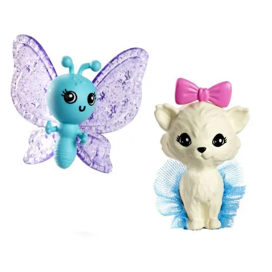 Barbie Malibu baba mesebeli ruhában, pasztell hajjal és kiskutyával.