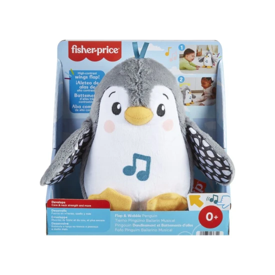 Inteaktív hullámzó és integető pingvin – Plüss játék az érzékek fejlesztésére Interaktív plüsspingvin Fisher-Price® szárnycsapkodással és zenével babák számára