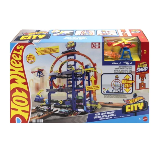 Hot Wheels City Maxi Garázs három szinttel, kilövő mechanizmussal és működő autómosóval