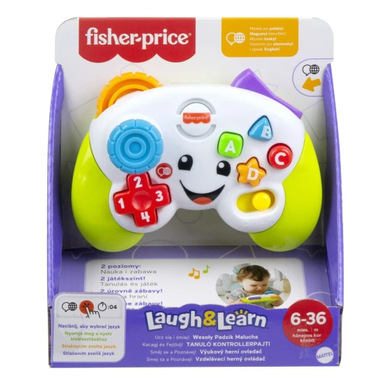 Fisher-Price® játékvezérlő baba és kisgyermekek számára mozgatható joystickkal, ABCD gombokkal és számokkal, amelyek fényeket és zenét aktiválnak