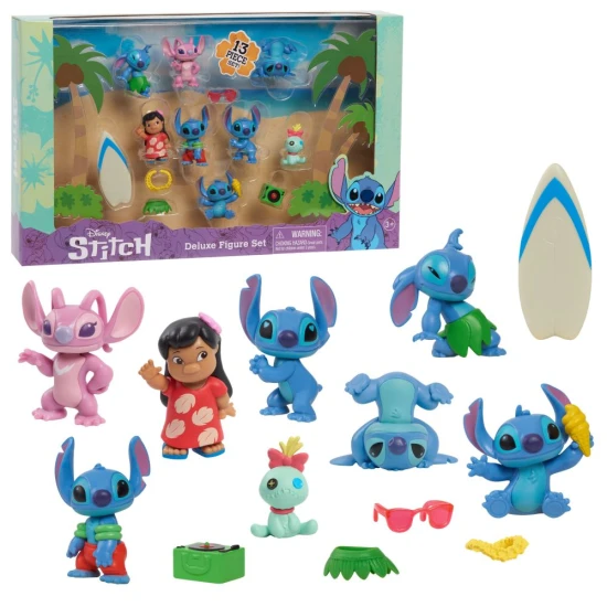 Stitch Deluxe Just Play figurakészlet 13 karakterrel a Lilo & Varrás gyerekeknek 3 éves kortól.