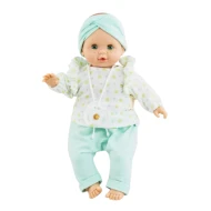 Baby Sonia baba zöld-fehér ruhában 36 cm