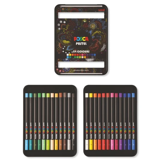 Posca Wax pasztell POSCA 24 db Nagy sűrűségű pasztell készlet hosszú, vékony testtel, ideális színezéshez, részletmunkához és kontrasztos hatások létrehozásához. Japánban készült, professzionális használatra alkalmas.