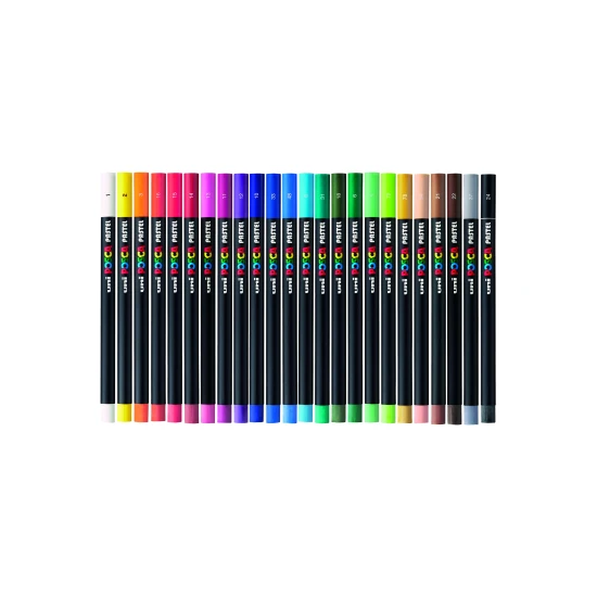 Posca Wax pasztell POSCA 24 db Nagy sűrűségű pasztell készlet hosszú, vékony testtel, ideális színezéshez, részletmunkához és kontrasztos hatások létrehozásához. Japánban készült, professzionális használatra alkalmas.