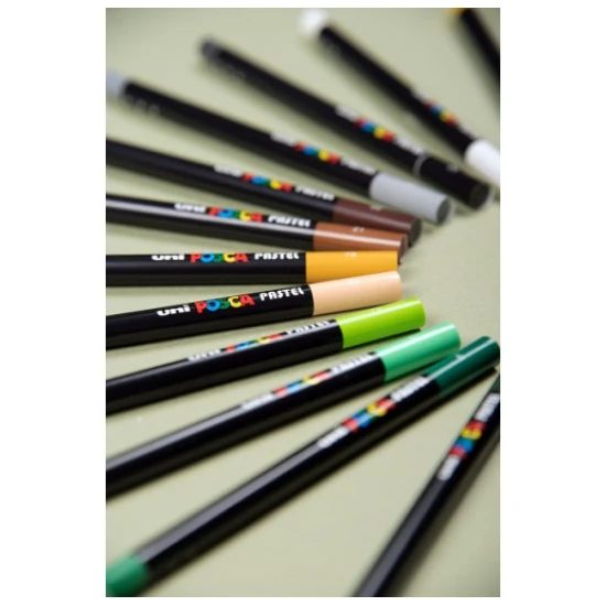Posca Wax pasztell POSCA 24 db Nagy sűrűségű pasztell készlet hosszú, vékony testtel, ideális színezéshez, részletmunkához és kontrasztos hatások létrehozásához. Japánban készült, professzionális használatra alkalmas.