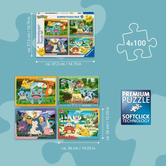 Pokémon 4x100 darabos puzzle Ravensburger Pokémon 4x100 darabos puzzle