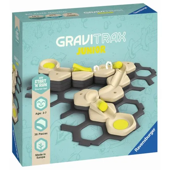 Gyerek építőkészlet GraviTrax Junior Starter Starter készlet, ideális kis építőknek 3 éves kortól, fából készült bioműanyagból.