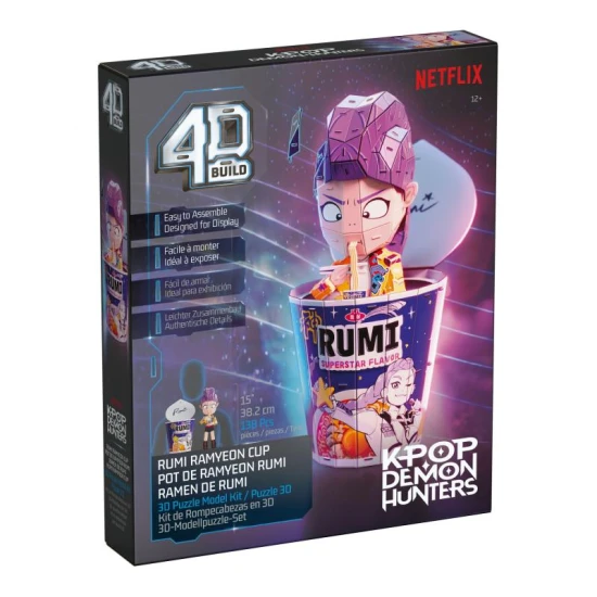 K-POP rámen pohár – Rumi 3D puzzle figura K-Pop Demon Hunters chibi stílusban rámen pohárral