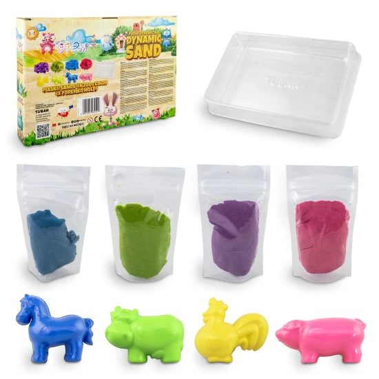 Dinamikus homok Farm készlet 4 színű homokot tartalmaz.