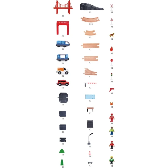 Gyermek fa XXL vonatpálya tűzoltóautó témával és egy személyvonattal