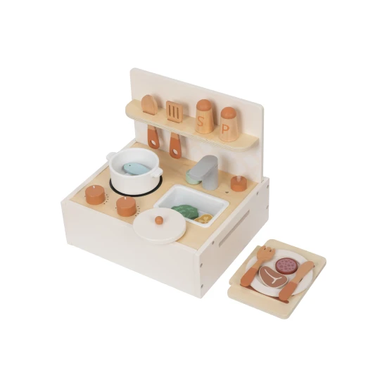 Tooky Toy Scandic hordozható konyha Hordozható fa konyha tartozékokkal, utazáshoz ideális.