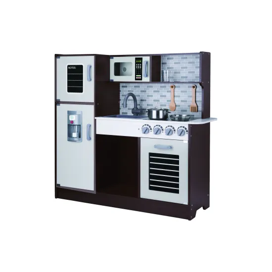 Fából készült gyerekkonyha a Tooky Toys-tól – ideális hely a kis szakácsoknak a képzelet és a csapatmunka fejlesztésére.