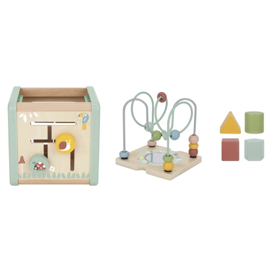 Fából készült motorkocka tevékenységekkel, Luka Pastel Tooky Toy játékkal