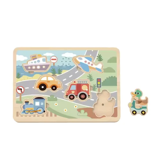 Beszúrásos puzzle járművek hangjaival pasztell színekben.